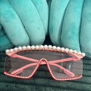 AKIRA Pink and Red Pearl Embellished Sunglasses